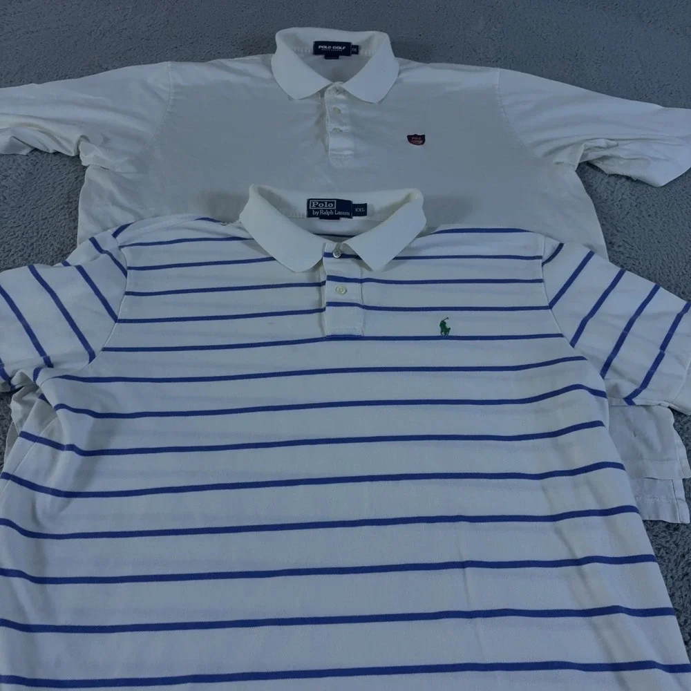 LOT OF 2 Polo Golf Ralph Lauren Shirt Mens XXL White Short Sleeve Crest VINTAGE